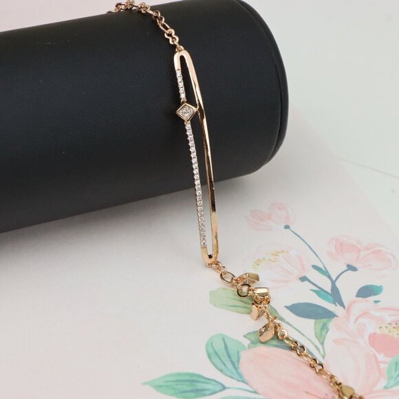 "Elegant Rose Gold Chain Bracelet with Cubic Zirconia Detailing, XPBL0974 - Picture 1 of 12